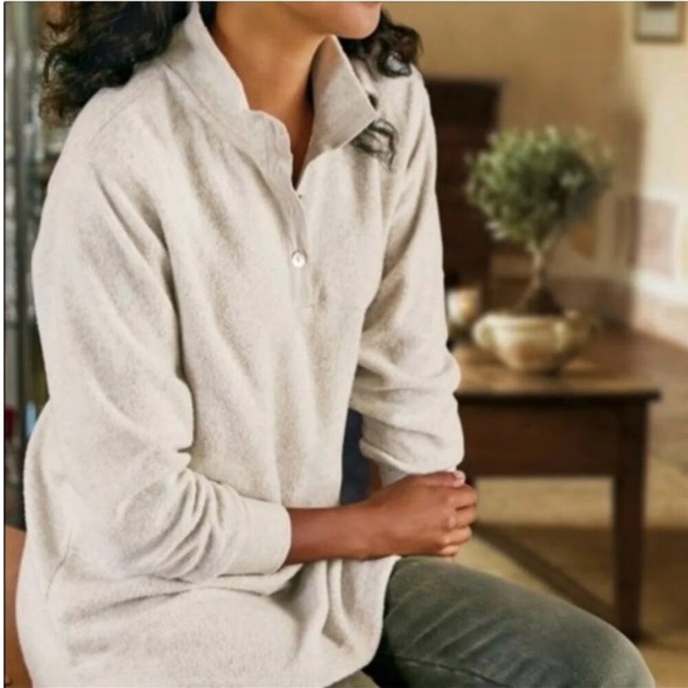 Soft Surroundings Light Gray Textured Mock Neck Pullover